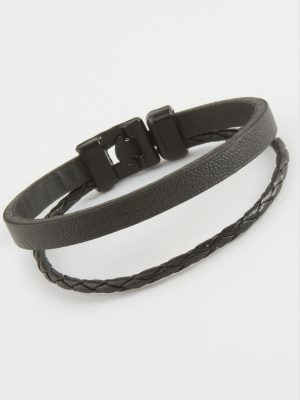 İkili Kaliteli Suni Deri Bileklik-Siyah