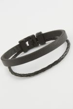 İkili Kaliteli Suni Deri Bileklik-Siyah - Görsel 2
