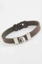 Ying Yang Kaliteli Suni Deri Bileklik-Kahverengi