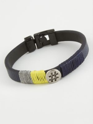 Kare Kaliteli Suni Deri Bileklik-Lacivert