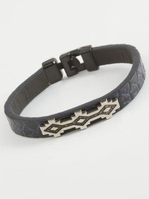 Şerit Desenli Kaliteli Suni Deri Bileklik-Lacivert