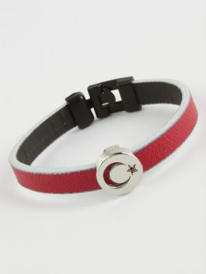 Ay Yıldız Kaliteli Suni Deri Bileklik-Kırmızı