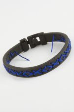 İpli İşlemeli Kaliteli Suni Deri Bileklik-Siyah