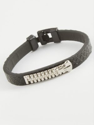 Fermuar Kaliteli Suni Deri Bileklik-Siyah