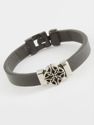 Çiçek Kaliteli Suni Deri Bileklik-Siyah