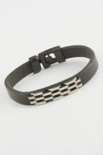 Zincir Desenli Kaliteli Suni Deri Bileklik-Siyah - Görsel 2
