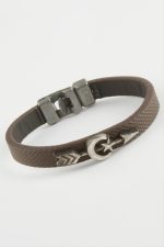 Ay Yıldız Ok Kaliteli Suni Deri Bileklik-Kahverengi