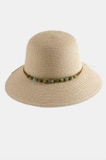 Akik Doğaltaşlı Hasır Şapka-Pudra Rengi - Görsel 2