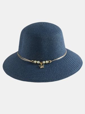 Kelebek İnci Hasır Şapka-Pudra Rengi