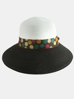 Benekli Fiyonglu Hasır Şapka-Bej