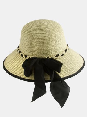 Fiyong Örgülü Hasır Şapka-Bej