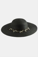 Üçgen Deniz Kabuğu Hasır Şapka-Siyah - Görsel 2