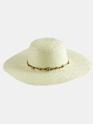 Göz Örme Zincir Hasır Şapka-Krem