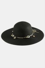 Deniz Kabuğu Hasır Plaj Şapkası-Siyah - Görsel 2