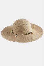 Deniz Kabuğu Hasır Plaj Şapkası-Pudra Rengi - Görsel 2