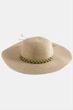 Boncuk Örme Hasır Şapka-Pudra Rengi - Görsel 2