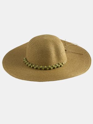 Boncuk Örme Hasır Şapka-Kahverengi