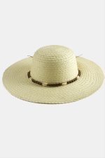 Ahşap Boncuklu Hasır Şapka-Krem