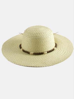 Ahşap Boncuklu Hasır Şapka-Siyah