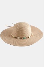 Etnik Boncuklu Hasır Şapka-Pudra Rengi - Görsel 2