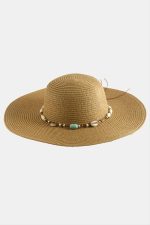 Etnik Boncuklu Hasır Şapka-Beyaz