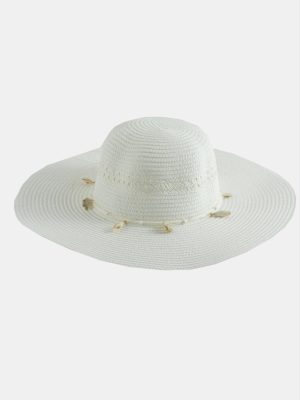 Deniz Kabuğu Hasır Şapka-Beyaz