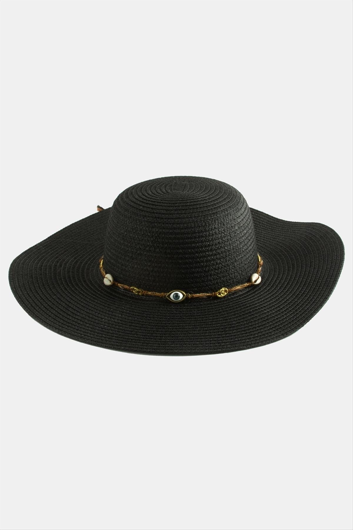 1206823_goz-orme-zincir-hasir-sapka-77a45.jpg Göz Örme Zincir Hasır Şapka-Siyah - Görsel 2