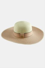 Şeritli Hasır Şapka-Pudra Rengi - Görsel 2