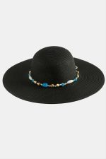 Boncuklu Hasır Şapka-Siyah - Görsel 2