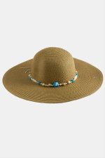Boncuklu Hasır Şapka-Kahverengi - Görsel 2