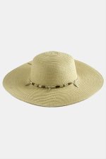 Yaprak Boncuklu Hasır Şapka-Siyah