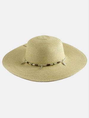 Yaprak Boncuklu Hasır Şapka-Siyah