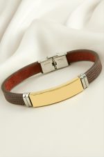 İsim Yazılabilir Deri Çelik Bileklik-Sarı