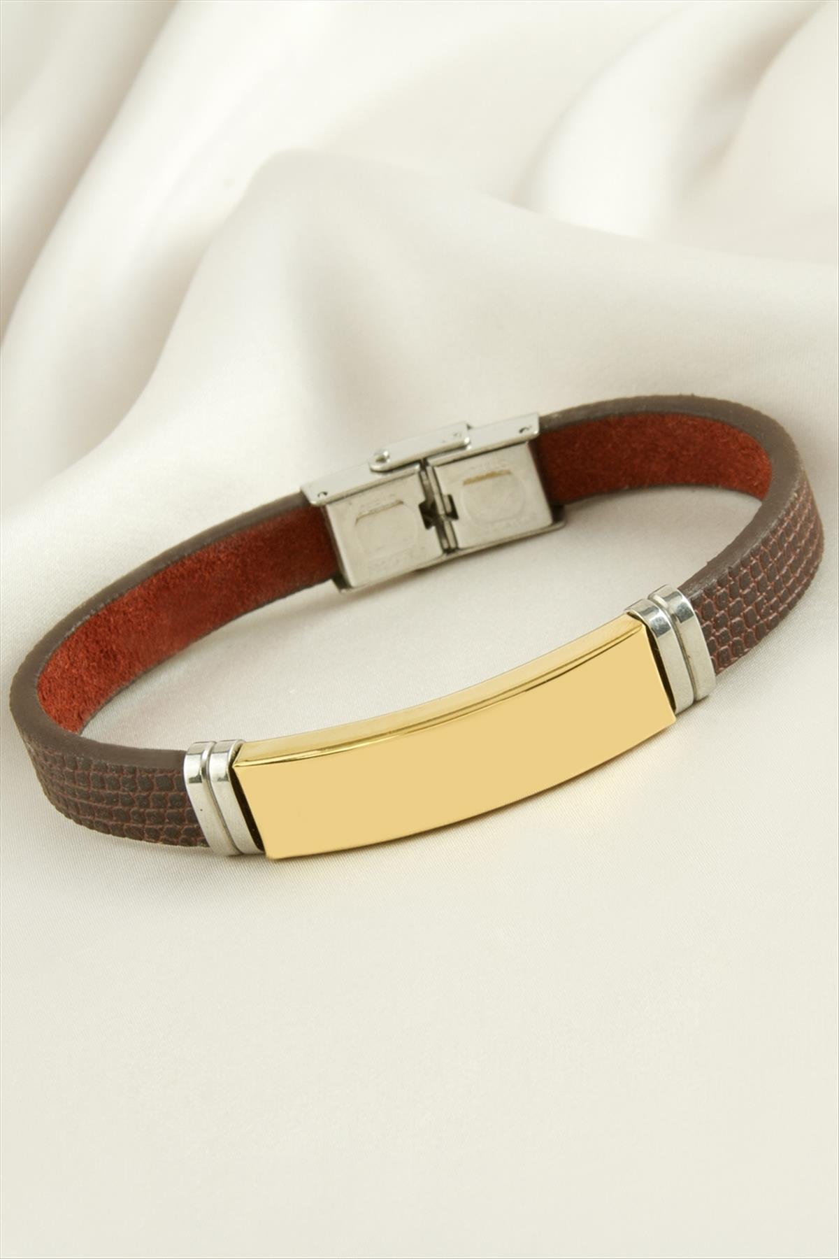 1206873_isim-yazilabilir-deri-celik-bileklik-0-f89b.jpg İsim Yazılabilir Deri Çelik Bileklik-Sarı - Görsel 1