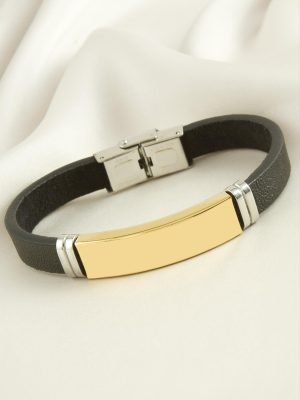 İsim Yazılabilir Deri Çelik Bileklik-Sarı