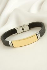 İsim Yazılabilir Deri Çelik Bileklik-Sarı - Görsel 2