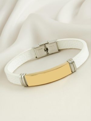 İsim Yazılabilir Deri Çelik Bileklik-Sarı