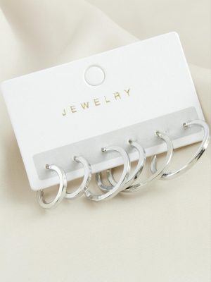 6 Adet Ezme Halka Küpe-Gümüş Rengi