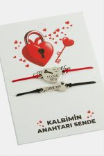 2 Adet Kalp Anahtar İp Bileklik-Gümüş Rengi