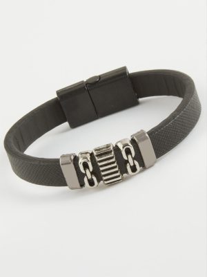 Kuru Kafa Kaliteli Mıknatıslı Suni Deri Bileklik-Siyah