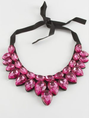 Damla Taşlı Yaka Kolye-Pembe