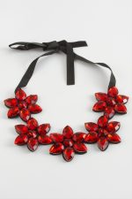 Çiçek Taşlı Yaka Kolye-Kırmızı - Görsel 2