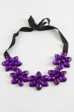 Çiçek Taşlı Yaka Kolye-Mor - Görsel 2