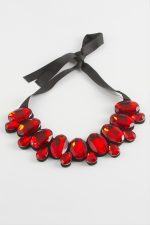 Oval Taşlı Yaka Kolye-Kırmızı - Görsel 2