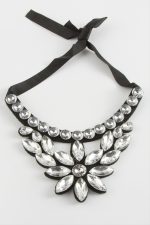 Çiçek Taşlı Yaka Kolye-Gümüş Rengi - Görsel 2