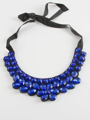 Papatya Taşlı Yaka Kolye-Antrasit