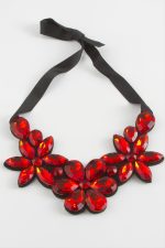 Çiçek Taşlı Yaka Kolye-Kırmızı - Görsel 2