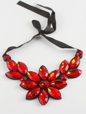 Çiçek Taşlı Yaka Kolye-Yeşil