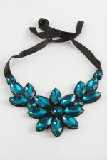 Çiçek Taşlı Yaka Kolye-Petrol Yeşili - Görsel 2