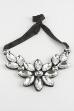 Çiçek Taşlı Yaka Kolye-Gümüş Rengi - Görsel 2